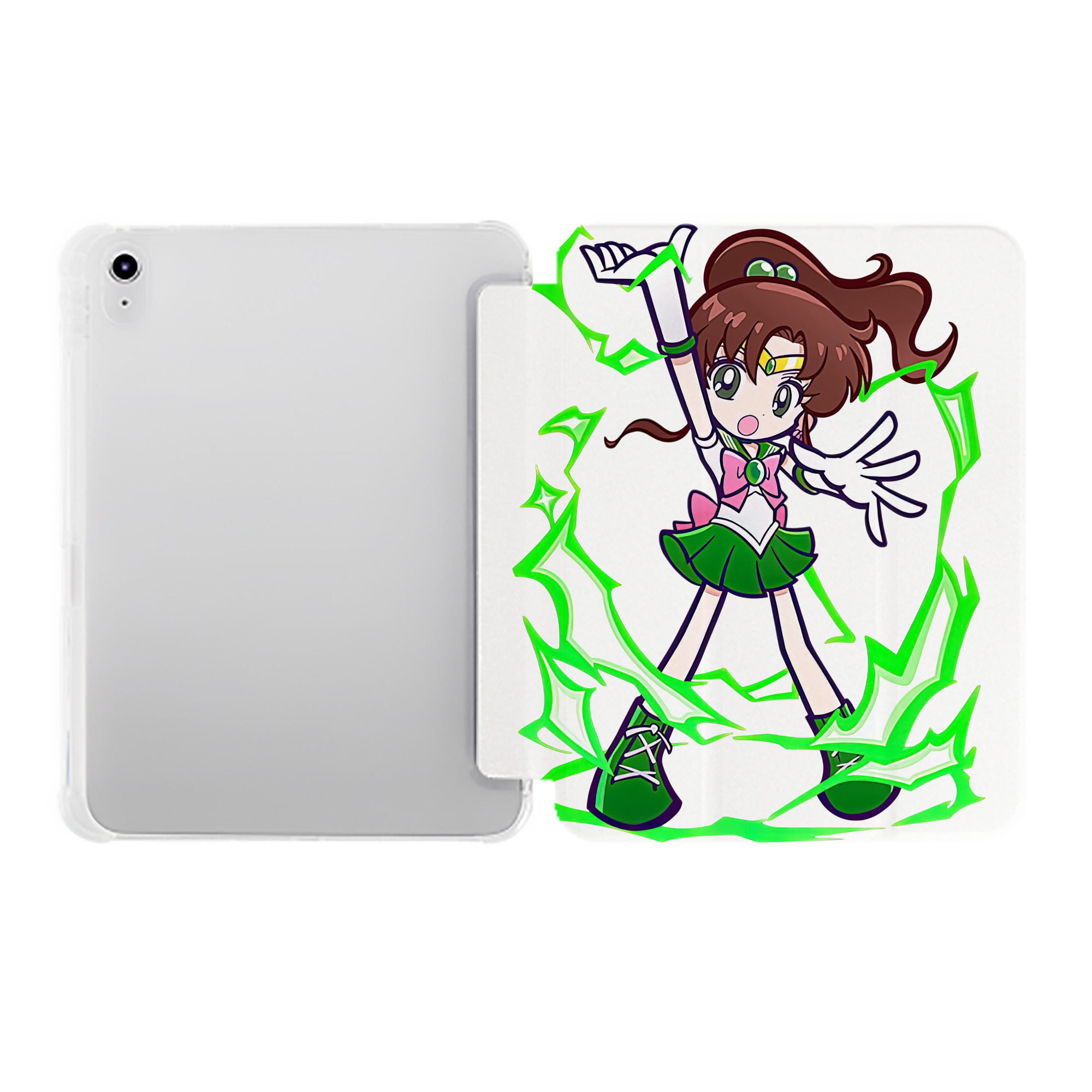 （画像用） 美少女戦士セーラームーン 木野 まこと きの まこと Sailor Moon Kino Makoto （セーラージュピター；Sailor Jupiter） IPad ケース ペン収納付き 三つ折りスタンド PUレザー×シリコン 対応機種9.5/10.5/10.9インチ